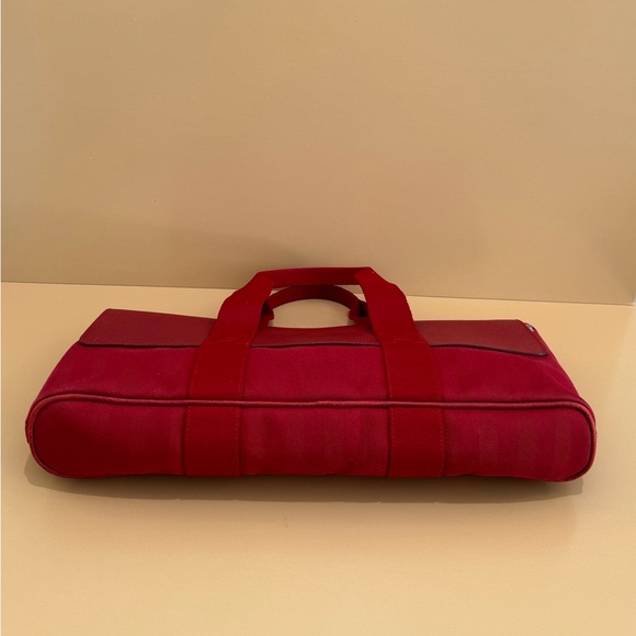 HERMES VINTAGE Valparaiso PM Long Handbag Toile Chevron Red Ladies Handbag - Picture 4 of 16